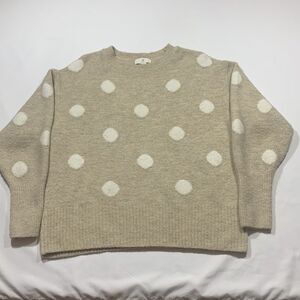 H&M Beige Polka Dot Crewneck Sweater with White Dots